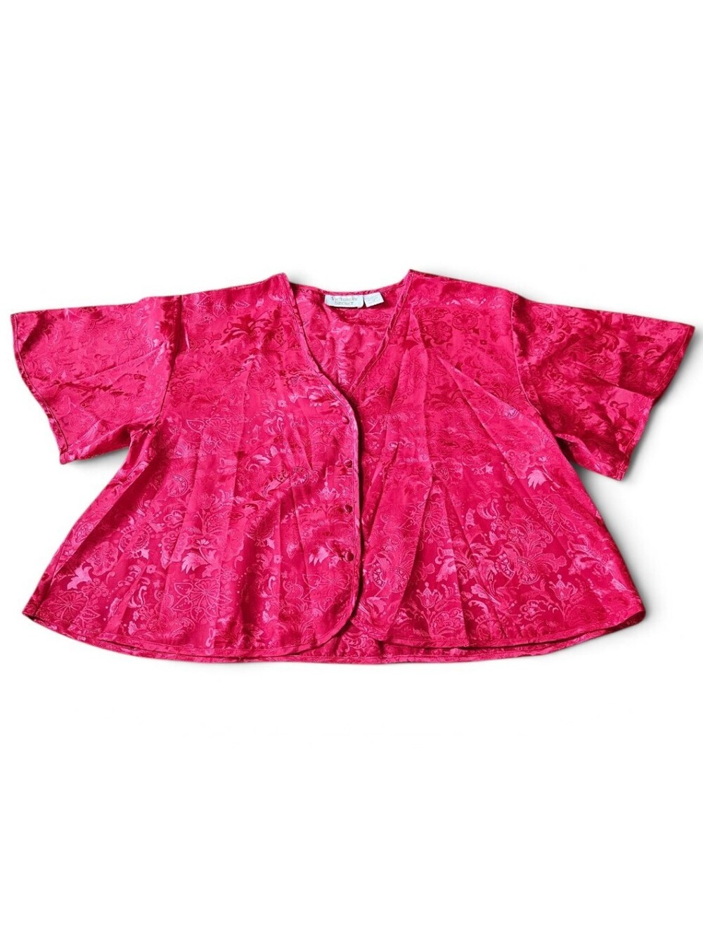 VTG Victoria's Secret M Satin Cherry Red Pajama Button Top Sexy Oversized M